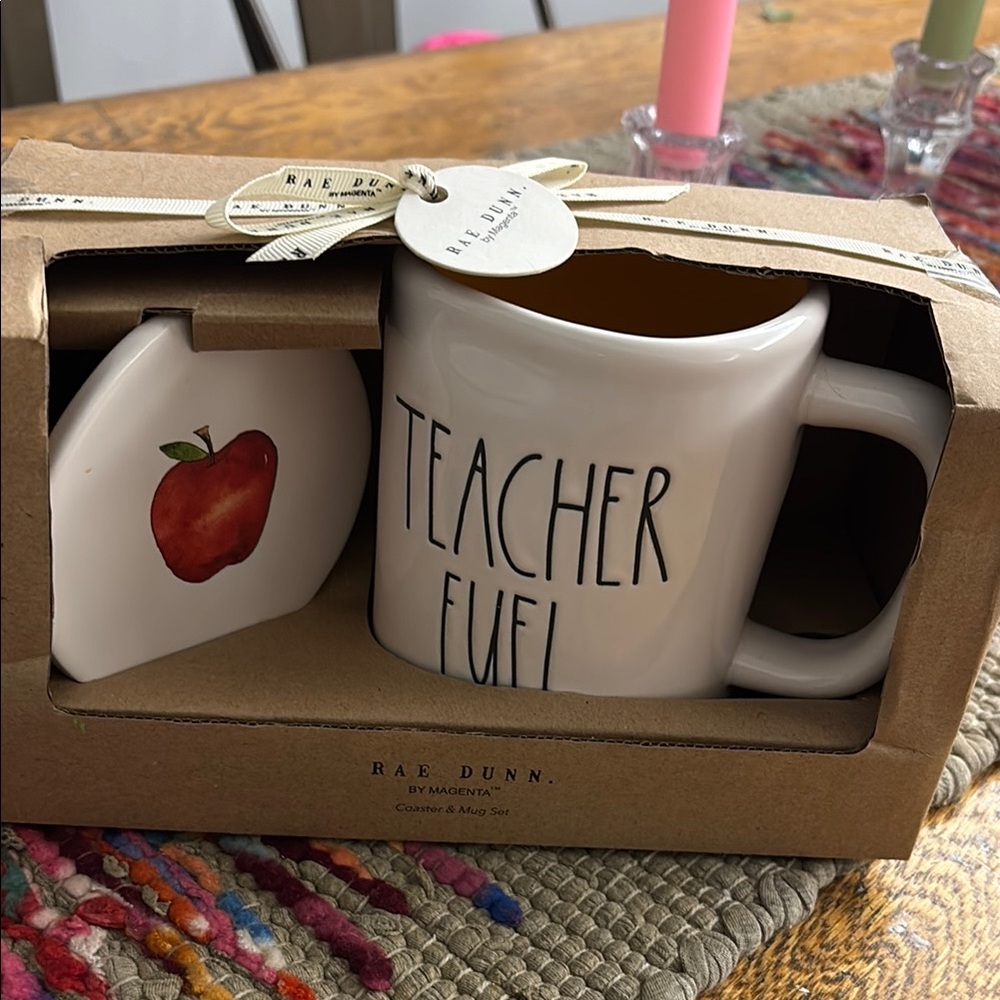 Rae Dunn Teacher Fuel Mug with Apple Coaster